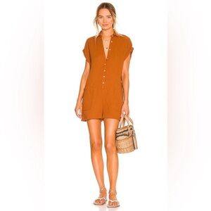 I*Space Rust Cotton Button Front Playsuit Romper Beach Pockets Easy Fit Medium